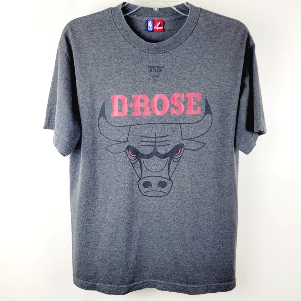Chicago Bulls Derek Rose Mens T-shirt -  Gray Red Graphic Short Sleeve Men Large